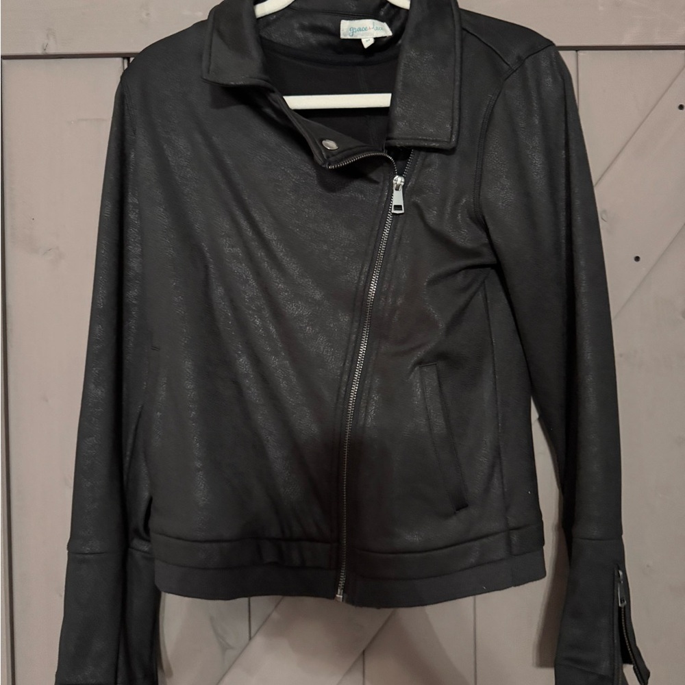 Grace and Lace Move Free Leather Like Black Moto Jacket - Picture 3 of 5